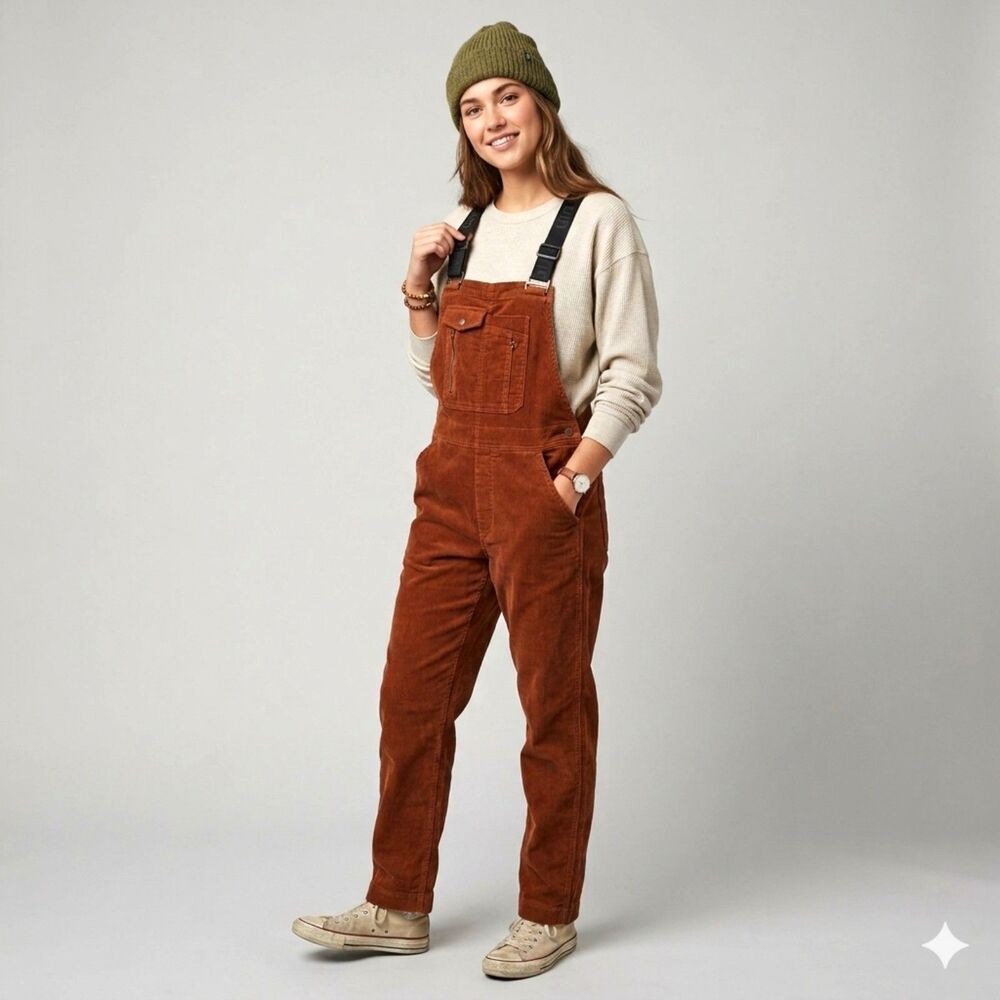 Stoic Brown Corduroy Overalls Medium Zippered Pockets Utility Jumpsuit Outdoors